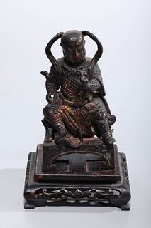 Chinese Ming Dynasty Bronze Seated Warrior