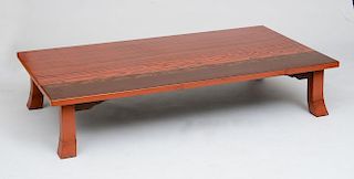 JAPANESE RED AND BROWN LACQUER LOW TABLE