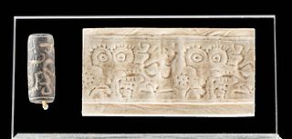 Greek Cypriot Stone Cylinder Seal - Eyes / Zoomorphs