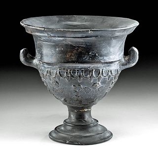 Greek Megarian Blackware Krater w/ Figures & Flowers