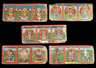 Five 19th C. Nepalese Paper Hindu Manuscript Pages