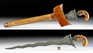 19th C. Indonesian Iron Kris w/ Dugong Bone Handle