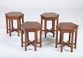 SET OF FOUR ASIAN INSPIRED HARDWOOD LOW TABLES