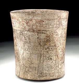 Maya Pottery Vase Incised Mythological Scenes