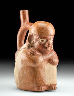 Moche Pottery Figural Vessel of Seated Man w/ TL