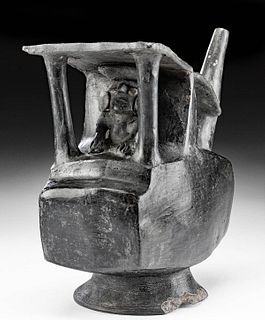 Sican Blackware Pottery Whistle Vessel w/ Figure - TL'd