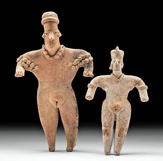 Exhibited - 2 Colima Pottery Standing Female Figures