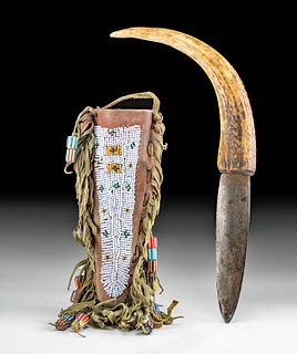 20th C. Native American Plains Beaded Sheath & Knife
