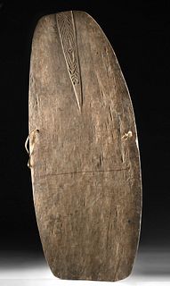 19th C. Papua New Guinea Wood Shield w/ Carved Panel