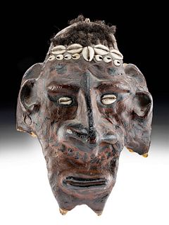 Early 20th C. Papua New Guinea Cow Skull Mask w/ Shells