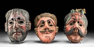 Three 20th C. Guatemalan Painted Wood Festival Masks
