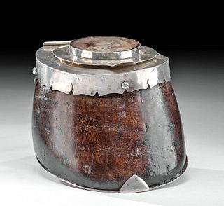 19th C. North American Silver & Horse Hoof Inkwell
