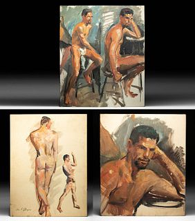 3 Draper Paintings - Male Nude Studies