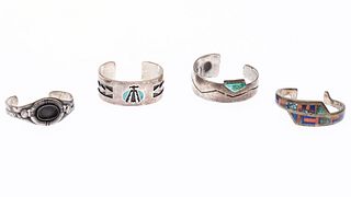 4 Native American Silver and Turquoise Bracelets