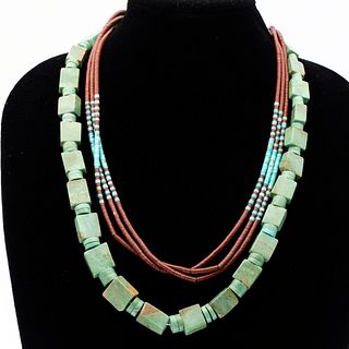Two Native American Turquoise Beaded Necklaces