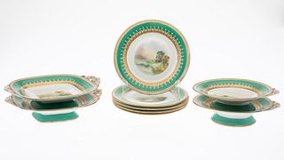 9 Pieces of Painted Porcelain, 19th Century