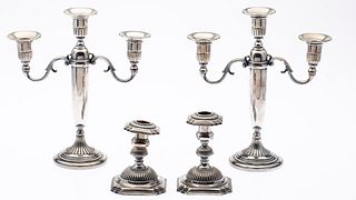 Pair of 3-Light Candelabra and Pair of Candlesticks