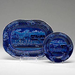 Clews Staffordshire Landing of General Lafayette Platter and Dish 