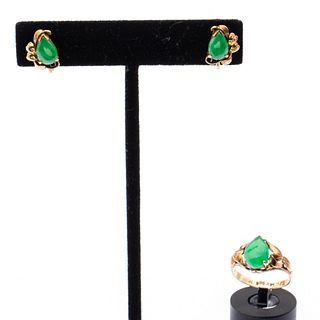 14K Gold and Jade Ring and Earrings