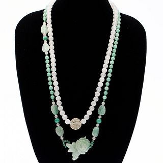Two Chinese Jade and Quartz Necklaces