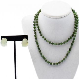 Pair of Hardstone Earrings & Green Jade Necklace