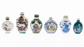 6 Chinese Porcelain and Metal Snuff Bottles
