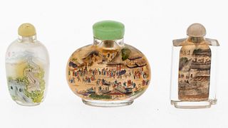 3 Chinese Painted Glass Snuff Bottles