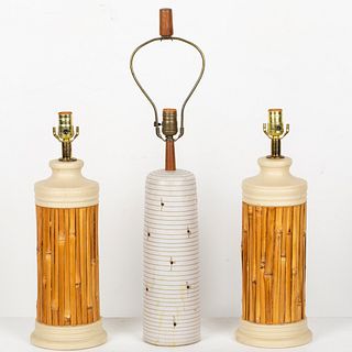 Pair of Bamboo Lamps and a Ceramic Lamp