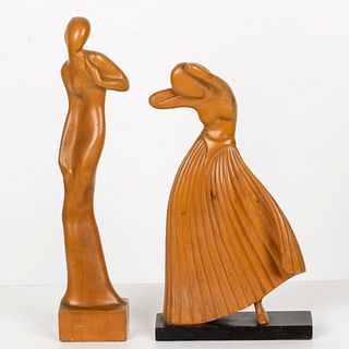 Two Art Deco Style Carved Wood Figures