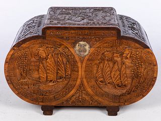 Asian Carved Wood Blanket Chest