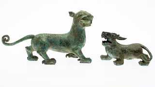 Two Late Warring States Style Bronze Lions