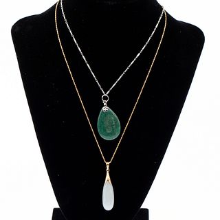Two Jade Pendants on 14K Chains