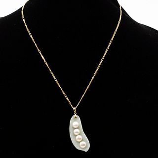 Jade and Pearl Pendant on 14K Necklace