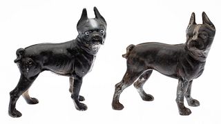 Two Painted Cast Iron French Bull Dogs