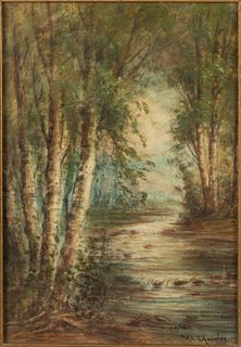 W.L. Everett Knowles, Landscape with Stream, W/C