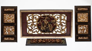 Four Chinese Carved Giltwood Panels