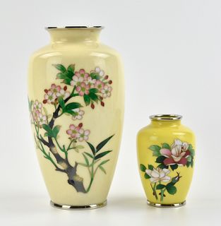 2 Japanese Yellow Enamel Vase with Flower