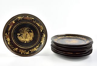 Group of 8 Chinese Gilt Lacquered Plates,Qing D.