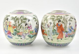 Pair of Chinese Famille Rose Jar w/ Figures,ROC P.