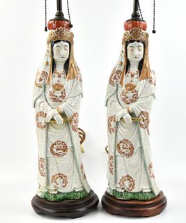 Pair of Japanese Guanyin Figure Lamp