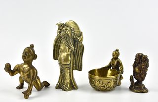 Group of 4 Chinese Cast Bronze Figure, 19-20th C.