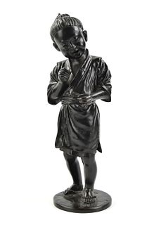Japanese Bronze Cast of Boy Figure,Taisho Period