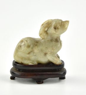 Chinese Jade Carving of Goat Figure & Stand,Qing D
