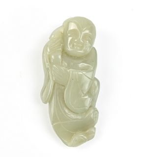 Chinese Jade Carved Boy Holding Lotus