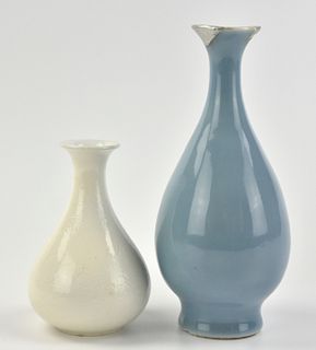 Chinese White & Blue Glazed Vase, 19-20th C.
