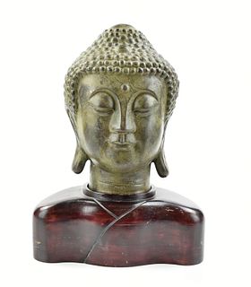 Chinese Bronze Buddha Head, w /Stand