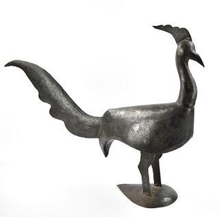 Mid-East Bronze Peacock with Silver Inlaid, 19th C