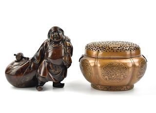 Chinese Bronze Incense Burner& Handwarmer, 19th C.