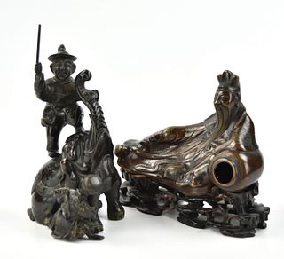 2 Japanese Bronze Figure w/ Elepant & Libai