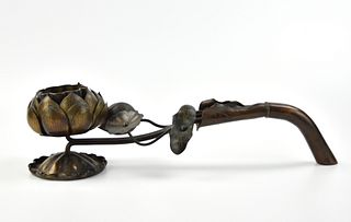 Rare Japanese Lotus Holding Candle Stand, 19th C.